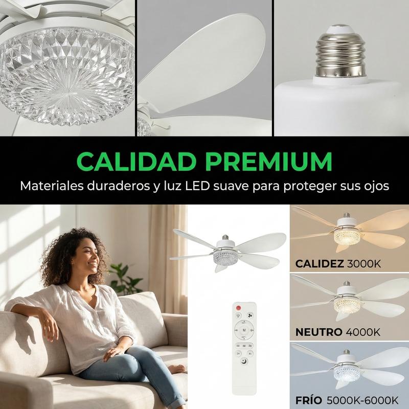 Ventilador de Techo con Luz LED Bentech, 5 Aspas de Madera, Bombilla Base E26, Control Remoto, 3 Tonos de Luz 3000K-6500K, Ventilador Lampara Regulable para Dormitorio Sala Cocina