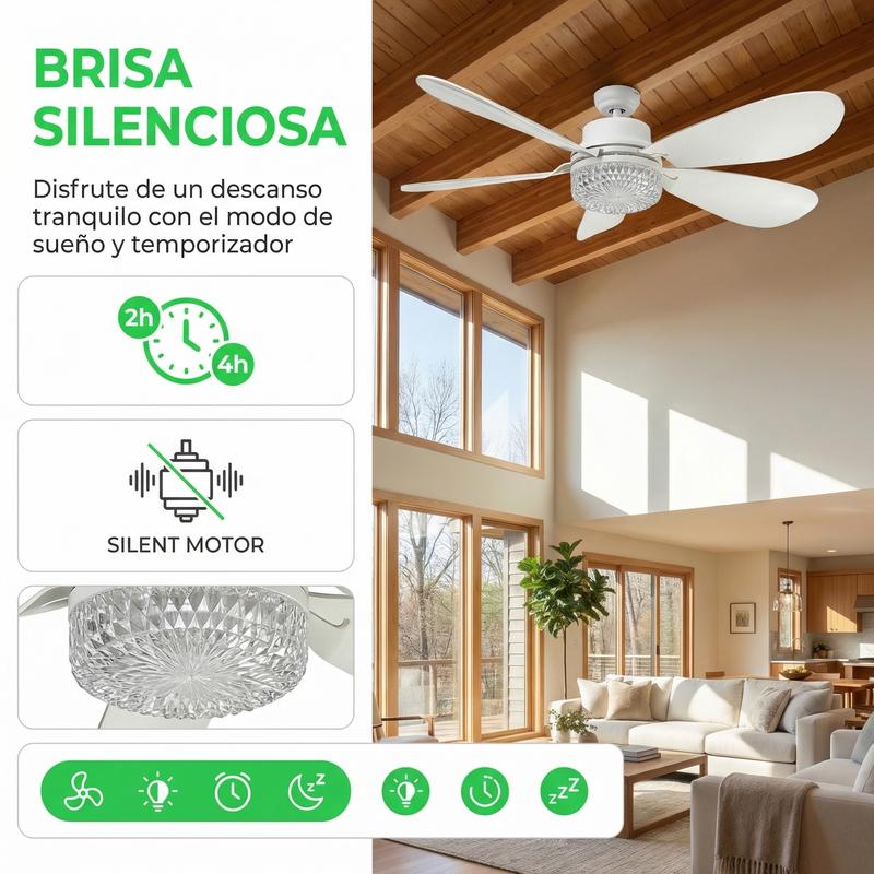 Ventilador de Techo con Luz LED Bentech, 5 Aspas de Madera, Bombilla Base E26, Control Remoto, 3 Tonos de Luz 3000K-6500K, Ventilador Lampara Regulable para Dormitorio Sala Cocina