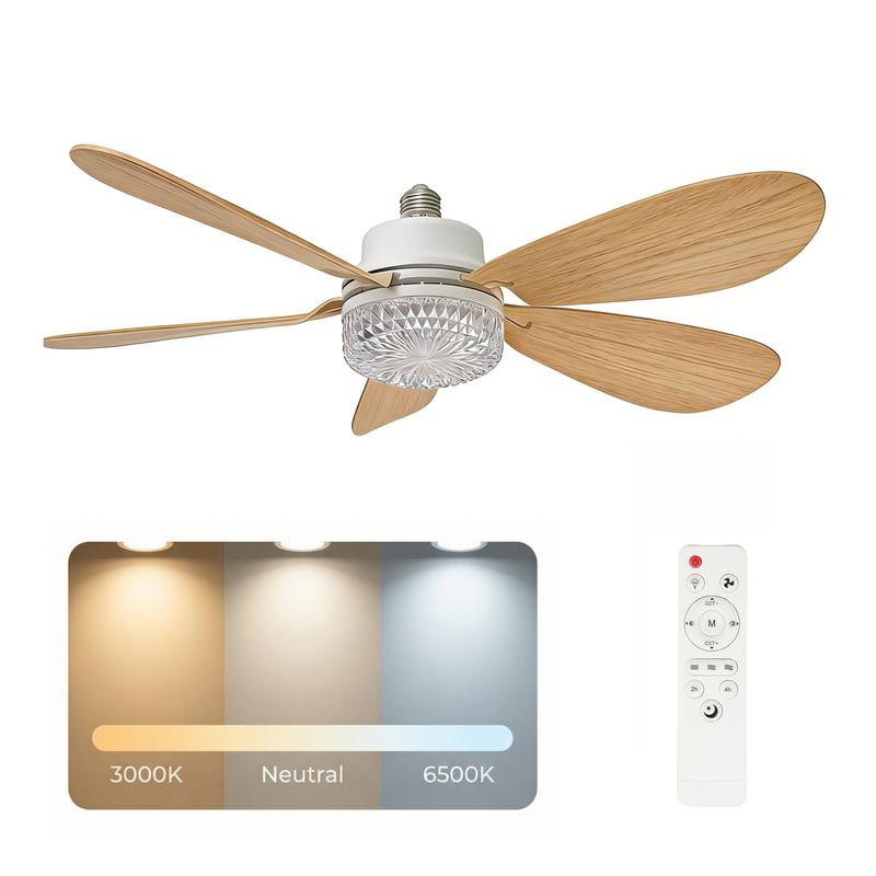 Ventilador de Techo con Luz LED Bentech, 5 Aspas de Madera, Bombilla Base E26, Control Remoto, 3 Tonos de Luz 3000K-6500K, Ventilador Lampara Regulable para Dormitorio Sala Cocina