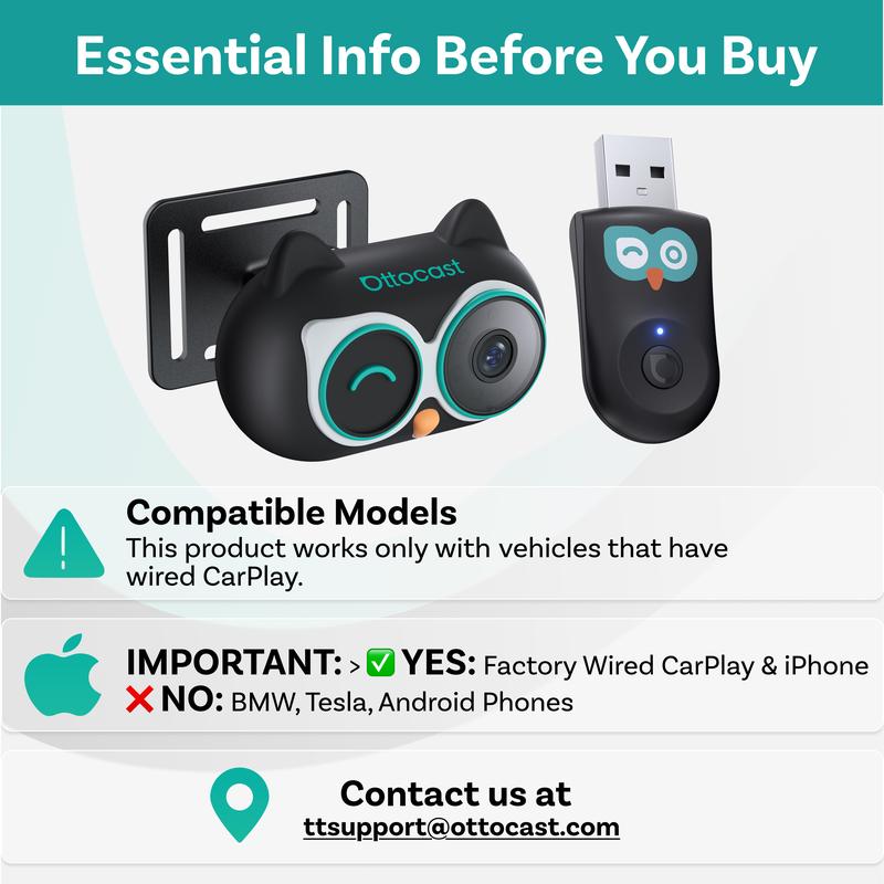 Cámara para bebé para automóvil con adaptador inalámbrico CarPlay, monitor HD 1080P para asiento trasero en la pantalla del auto, lente gran angular de 150°, visión nocturna sin brillo, ideal para vigilar a bebés y niños durante el viaje.