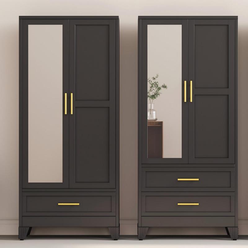 Clóset metálico de 71" con 2 cajones, espejo, barra para colgar y estantes ajustables, armario organizador de ropa para dormitorio.