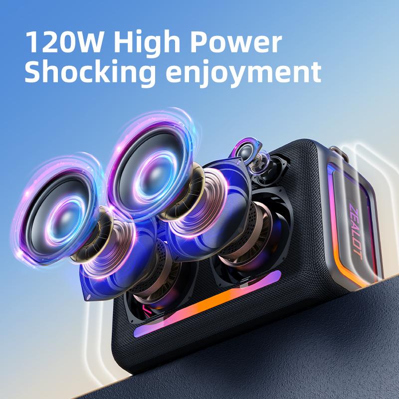 Altavoz portátil inalámbrico de 120 W con Bluetooth, sonido de alta fidelidad, luces RGB, resistencia al agua IPX6, batería de 24000 mAh, compatible con TWS, USB, TF, AUX y teléfonos inteligentes por Bluetooth. Ideal para fiestas, camping, automóvil, hoga