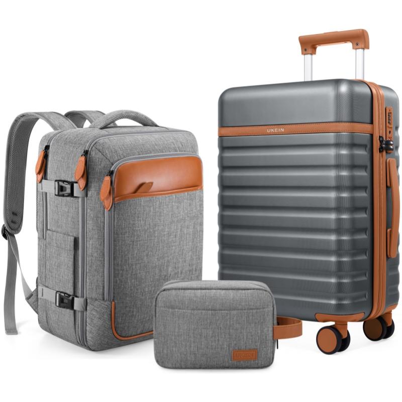 Juego de maletas de 3 piezas con maleta de cabina de 20", ruedas giratorias, carcasa rígida de policarbonato, cerradura TSA y mochila de viaje, resistente e ideal para hombre.