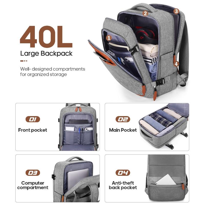 Juego de maletas de 3 piezas con maleta de cabina de 20", ruedas giratorias, carcasa rígida de policarbonato, cerradura TSA y mochila de viaje, resistente e ideal para hombre.