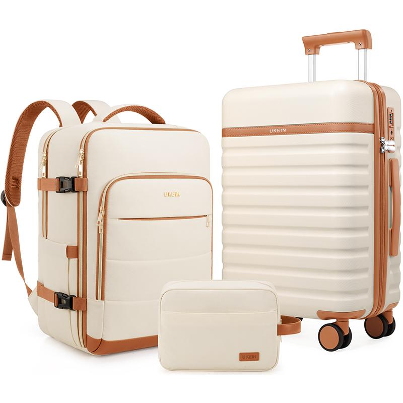 Juego de maletas de 3 piezas con maleta de cabina de 20", ruedas giratorias, carcasa rígida de policarbonato, cerradura TSA y mochila de viaje, resistente e ideal para hombre.