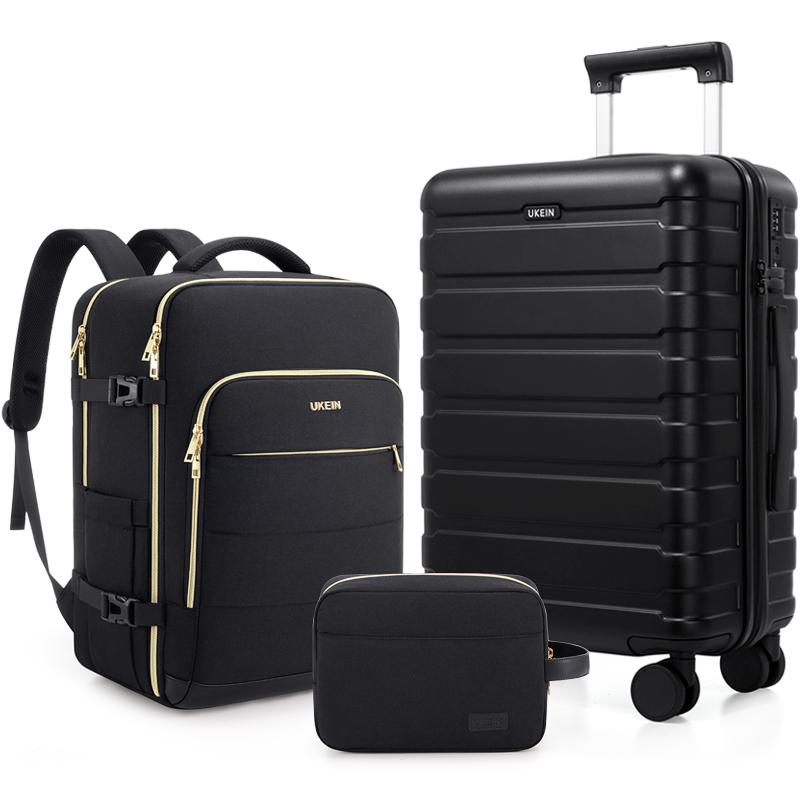 Juego de maletas de 3 piezas con maleta de cabina de 20", ruedas giratorias, carcasa rígida de policarbonato, cerradura TSA y mochila de viaje, resistente e ideal para hombre.