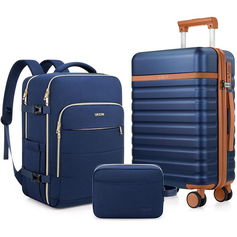 Juego de maletas de 3 piezas con maleta de cabina de 20", ruedas giratorias, carcasa rígida de policarbonato, cerradura TSA y mochila de viaje, resistente e ideal para hombre.