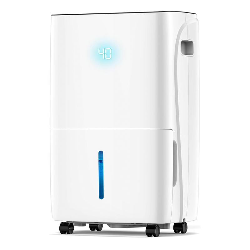 Deshumidificador para hogar y sótano de 150 Pint (máx.) / 50 Pint DOE, ideal para espacios de hasta 6500 pies². Cuenta con tanque de agua de 8 L, funcionamiento silencioso de 43 dB, manguera de drenaje, control inteligente de humedad, descongelación autom