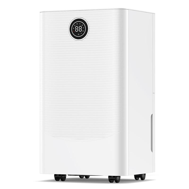 Deshumidificador para hogar y sótano de 150 Pint (máx.) / 50 Pint DOE, ideal para espacios de hasta 6500 pies². Cuenta con tanque de agua de 8 L, funcionamiento silencioso de 43 dB, manguera de drenaje, control inteligente de humedad, descongelación autom