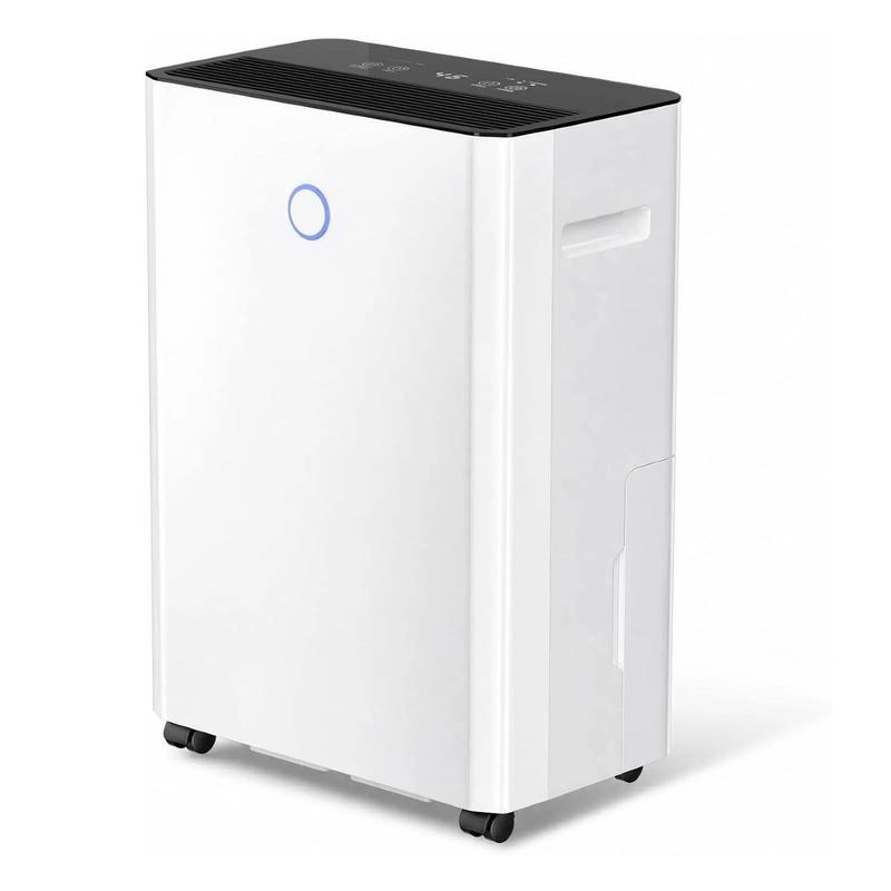 Deshumidificador para hogar y sótano de 150 Pint (máx.) / 50 Pint DOE, ideal para espacios de hasta 6500 pies². Cuenta con tanque de agua de 8 L, funcionamiento silencioso de 43 dB, manguera de drenaje, control inteligente de humedad, descongelación autom