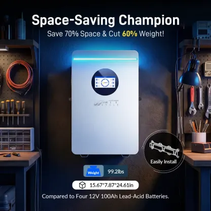 Batería LiFePO4 de 48V 100Ah 5.12kWh para respaldo de energía en el hogar, montaje en pared, con Bluetooth, ciclo profundo y compatible con sistema solar