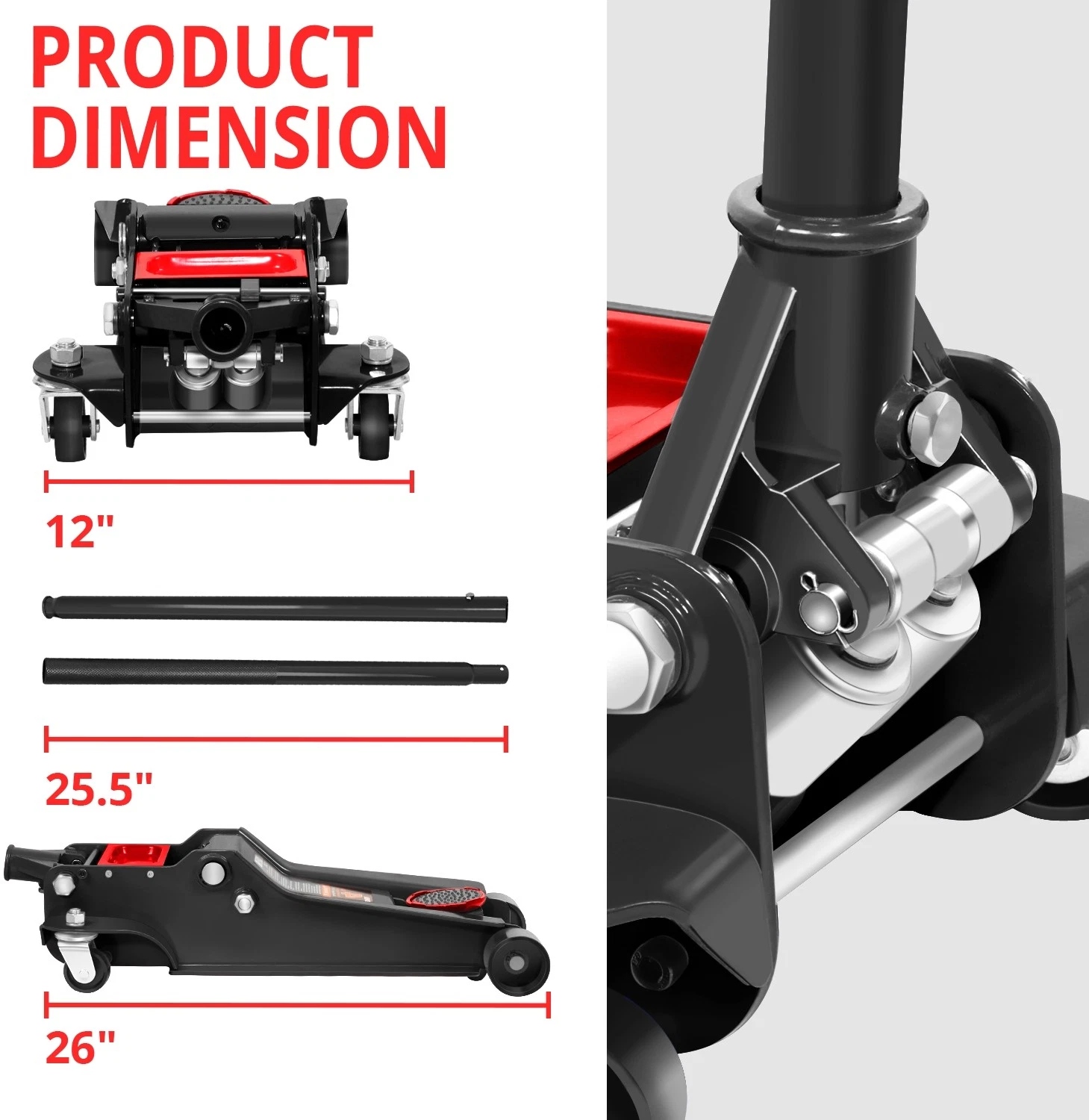Gato hidráulico de piso de perfil bajo 3/4 toneladas – Levantamiento rápido, doble pistón, rango 8.5–50 cm, certificado GS, herramienta automotriz para reparación de coches