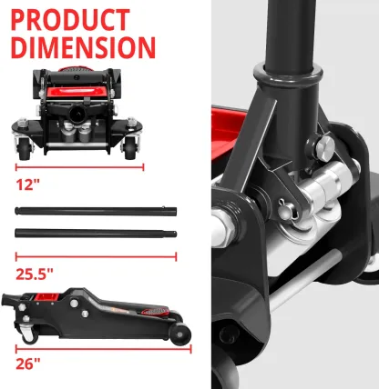Gato hidráulico de piso de perfil bajo 3/4 toneladas – Levantamiento rápido, doble pistón, rango 8.5–50 cm, certificado GS, herramienta automotriz para reparación de coches