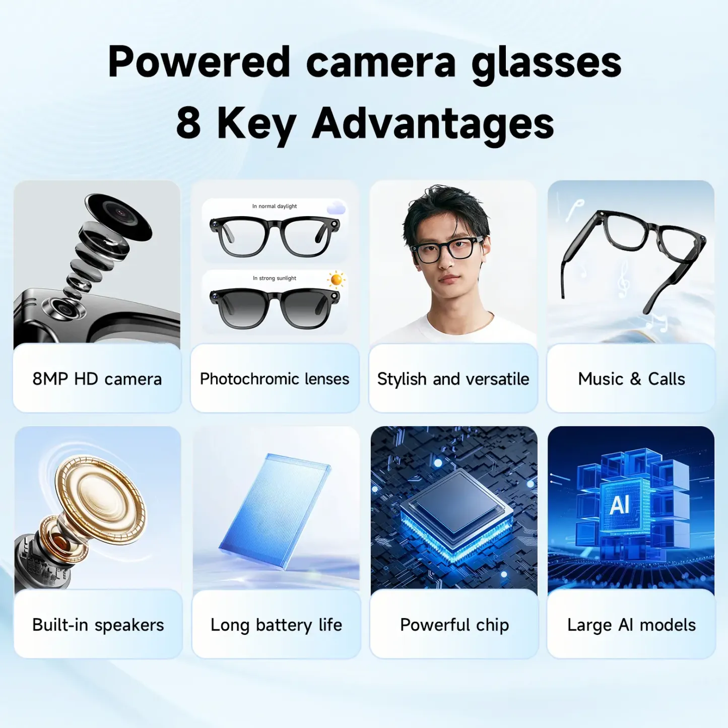 Lentes inteligentes con cámara y Bluetooth para foto, video y traducción compatibles con iPhone y Android
