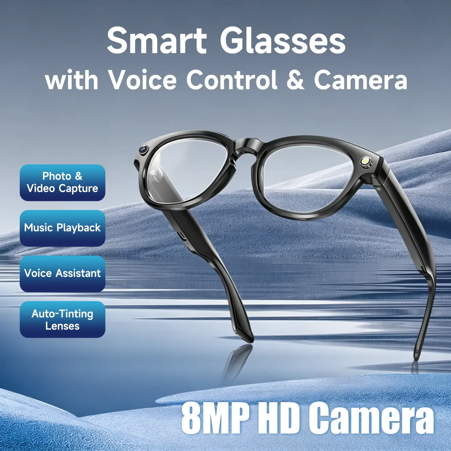 Lentes inteligentes con cámara y Bluetooth para foto, video y traducción compatibles con iPhone y Android