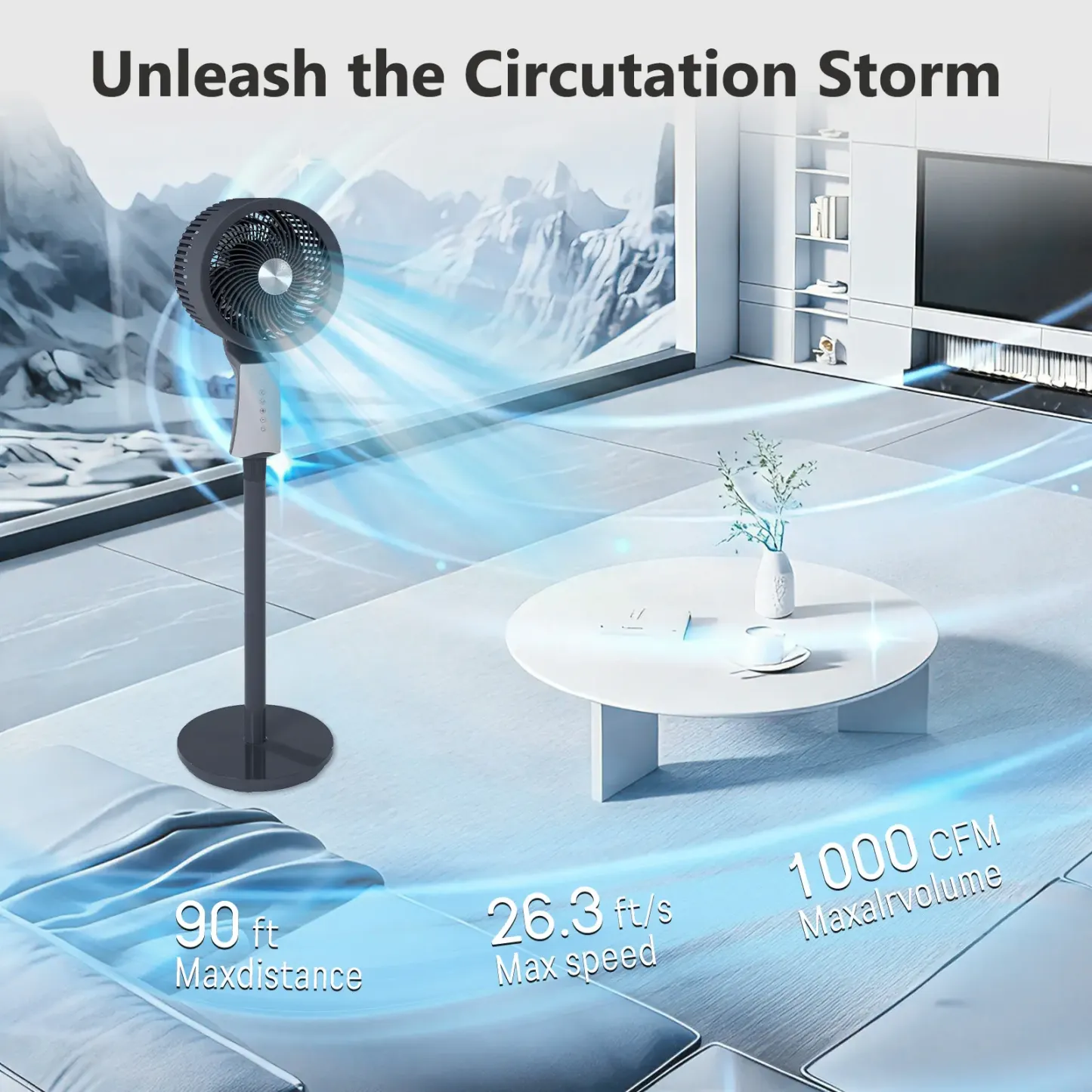 Ventilador de pedestal de alta velocidad con control remoto, 32 velocidades, 3 modos y temporizador 12H