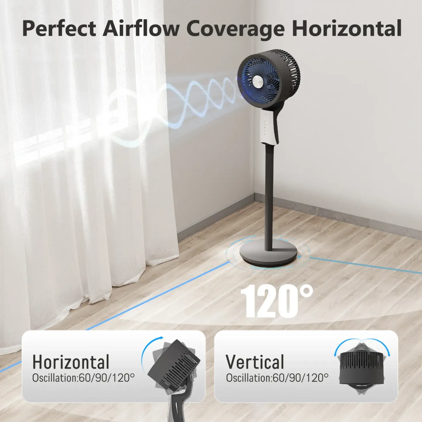 Ventilador de pedestal de alta velocidad con control remoto, 32 velocidades, 3 modos y temporizador 12H