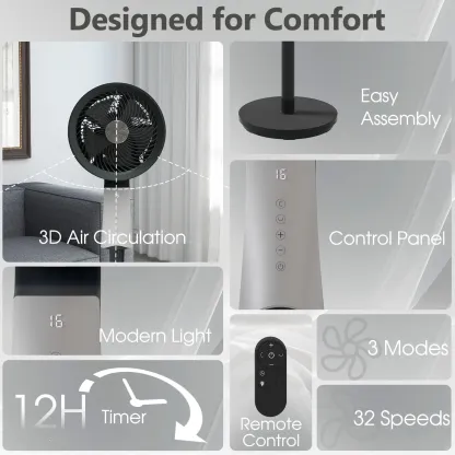 Ventilador de pedestal de alta velocidad con control remoto, 32 velocidades, 3 modos y temporizador 12H