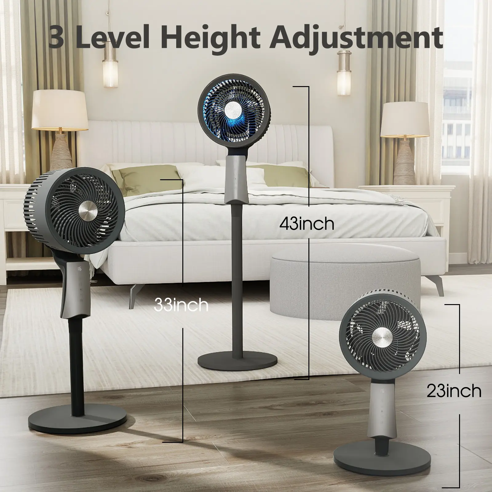 Ventilador de pedestal de alta velocidad con control remoto, 32 velocidades, 3 modos y temporizador 12H