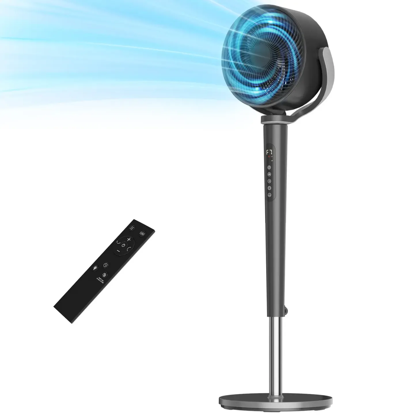 Ventilador de pedestal de alta velocidad con control remoto, 32 velocidades, 3 modos y temporizador 12H