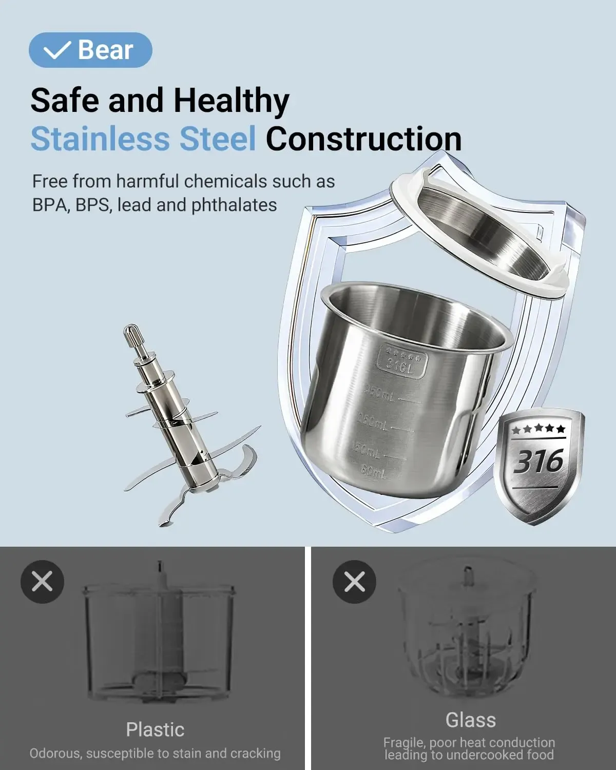 Procesador de alimentos para bebé de acero inoxidable, vaporera y licuadora todo en uno, cocina y tritura automáticamente, para purés caseros saludables, libre de BPA