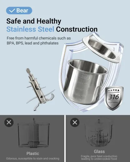 Procesador de alimentos para bebé de acero inoxidable, vaporera y licuadora todo en uno, cocina y tritura automáticamente, para purés caseros saludables, libre de BPA