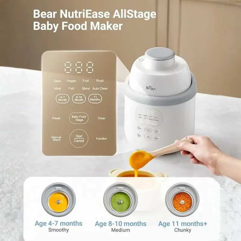 Procesador de alimentos para bebé de acero inoxidable, vaporera y licuadora todo en uno, cocina y tritura automáticamente, para purés caseros saludables, libre de BPA