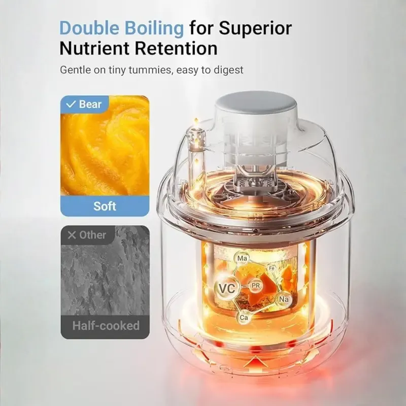 Procesador de alimentos para bebé de acero inoxidable, vaporera y licuadora todo en uno, cocina y tritura automáticamente, para purés caseros saludables, libre de BPA