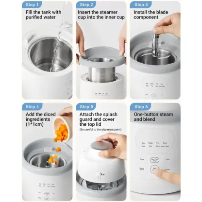 Procesador de alimentos para bebé de acero inoxidable, vaporera y licuadora todo en uno, cocina y tritura automáticamente, para purés caseros saludables, libre de BPA