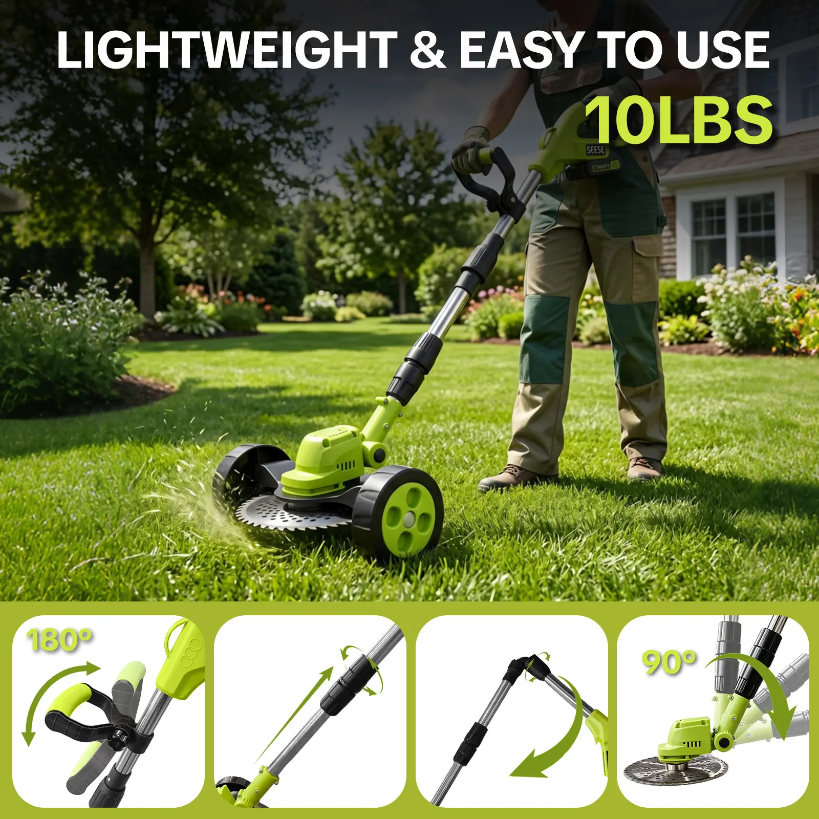 Cortacésped inalámbrico 3 en 1 para jardín (corta, recorta y perfila), con 2 baterías de 21V, ligero para patios pequeños y medianos, regalo ideal para el Día del Padre.