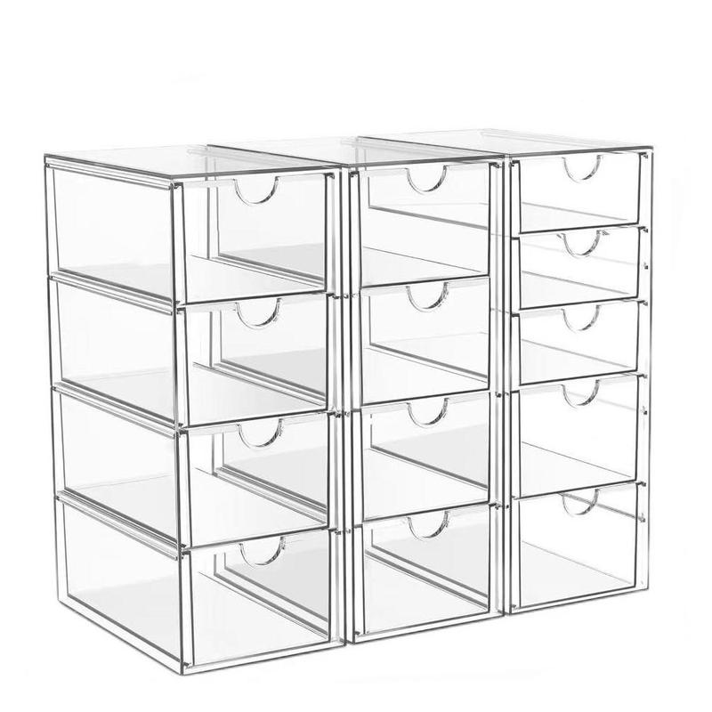 Caja de almacenaje acrílica transparente apilable con 13 cajones, organizador versátil para baño, tocador, armarios de cocina, despensa y contenedores de almacenaje para organización del hogar
