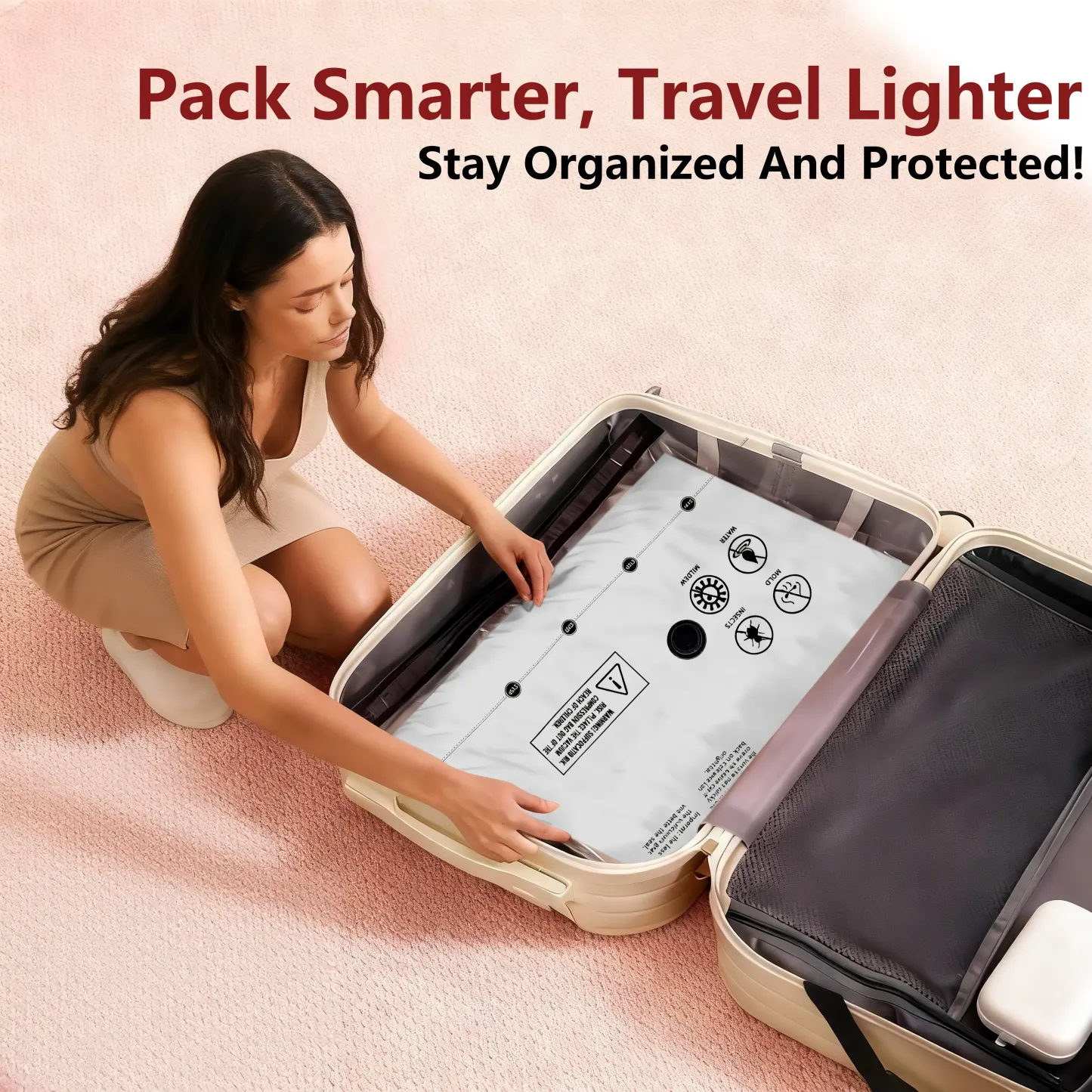 Set de bolsas de compresión al vacío para viaje, 15 piezas con bomba recargable USB, impermeables y reutilizables