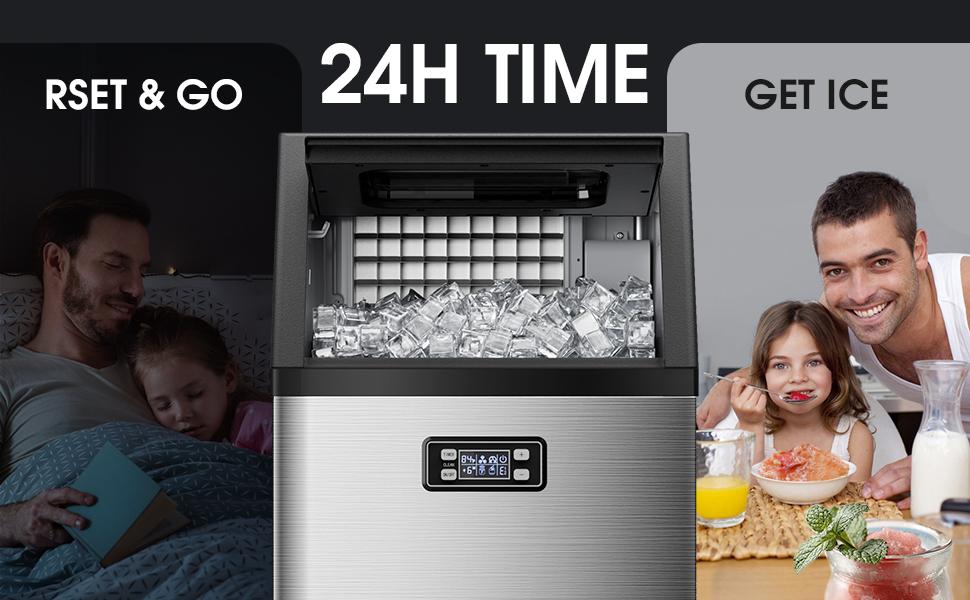 COWSAR Commercial Ice Maker  V2.0, 100 lbs, 2-Way Add Water, Large Ice Maker Self Cleaning, Ice Machine with 24 Hour Timer,33 lbs Basket, Stainless Steel Ice Makers for School, Home, Bar, RV