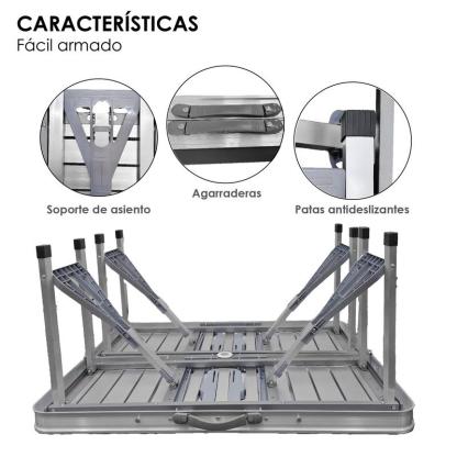 Mesa Plegable Portátil 4 Bancos Integrados Estilo Portafolio Para Camping, picnic o Jardín Estructura de aluminio reforzado y plástico resistente