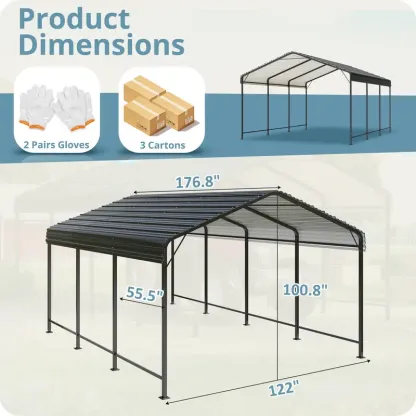 Carport de metal de 12x20 FT con base mejorada, garaje al aire libre resistente para camiones, barcos, autos y tractores, con estante galvanizado para protección de vehículos