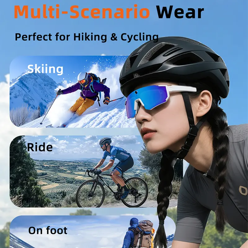Gafas deportivas inteligentes con cámara 8MP, grabación 2K/1200P, audio Bluetooth, impermeables IP54, protección UV y asistente de voz AI