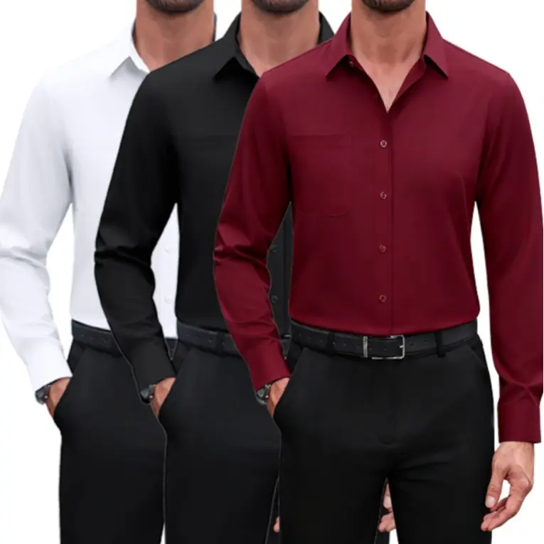 3-Pack Men's Dress Shirts 4-way Stretch Long Sleeve Collared Solid Wedding Dating Button Down Shirts Business Casual Breathable Outfits Menswear