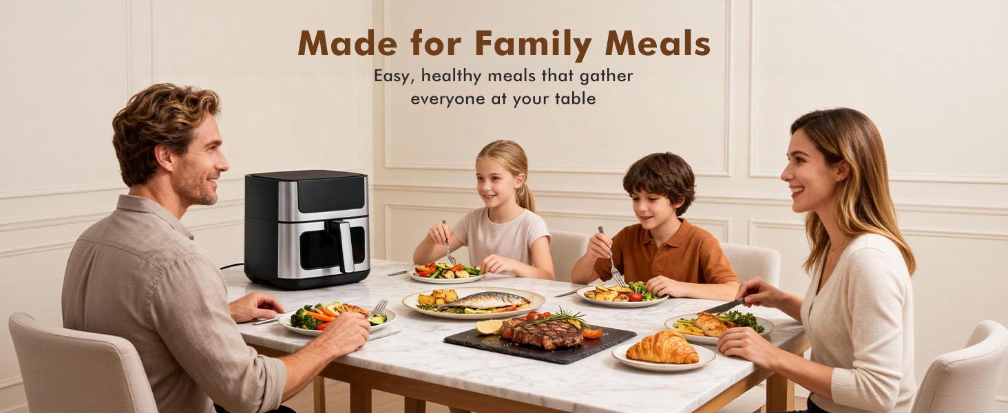 Sweetcrispy 6.34QT Air Fryer with Window 8 Food Presets 400°F Max Heat 90-Min Timer Nonstick Dishwasher-Safe Basket for Air Fry Roast Reheat Bake Stainless Steel