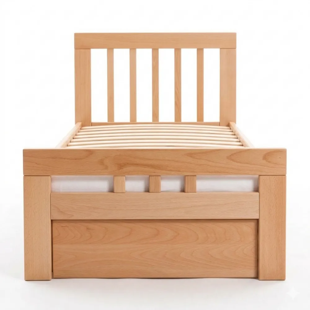 Massivholzbett mit Schubladen, 90 x 200 cm, Buche Natur