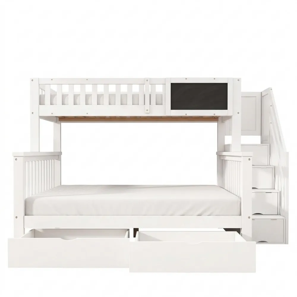 Multifunktionales Etagenbett mit Tafel und Stauraum für Kinder