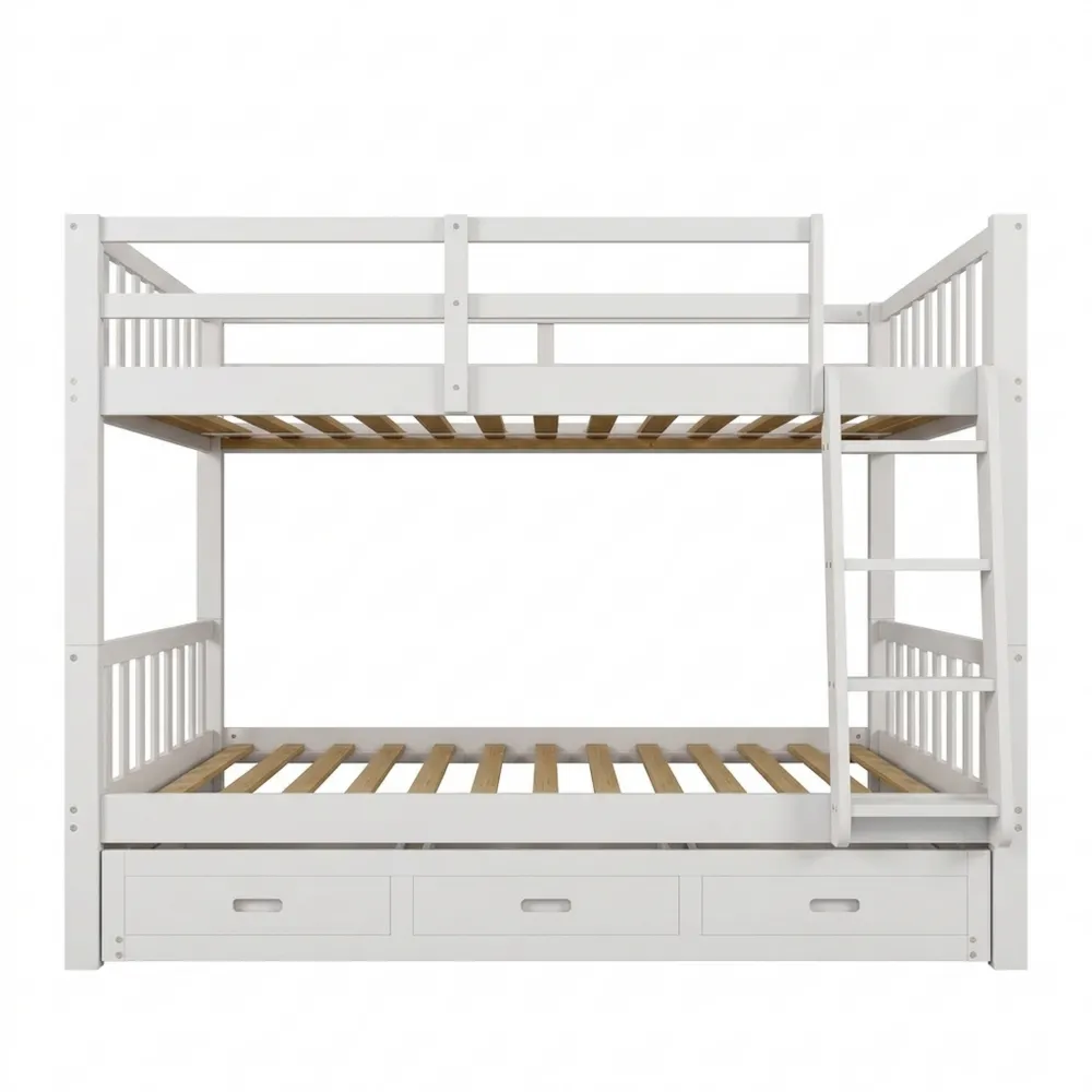 Raumsparendes Etagenbett 90x200 cm mit Schubladen, Leiter und Rausfallschutz