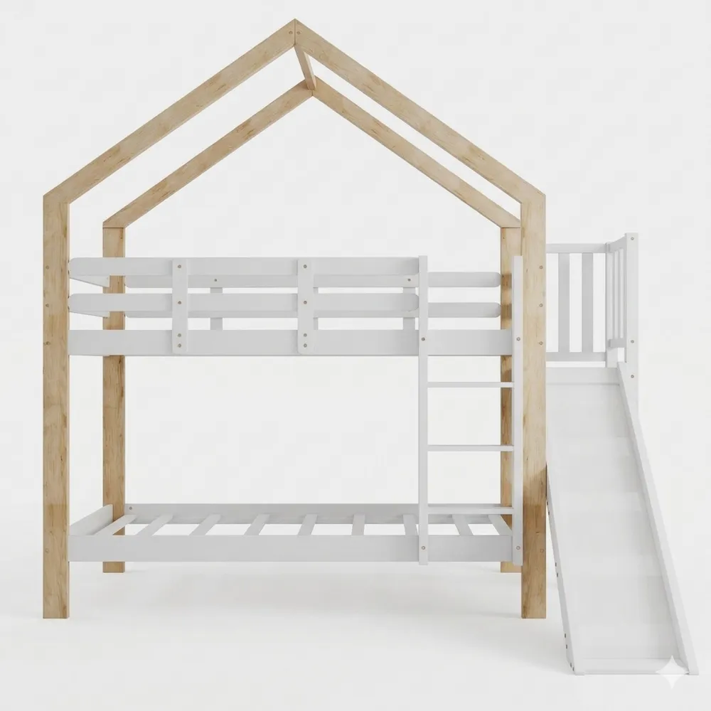 Hochbett mit Rutsche und Leiter, 90x200 cm, robust und leise