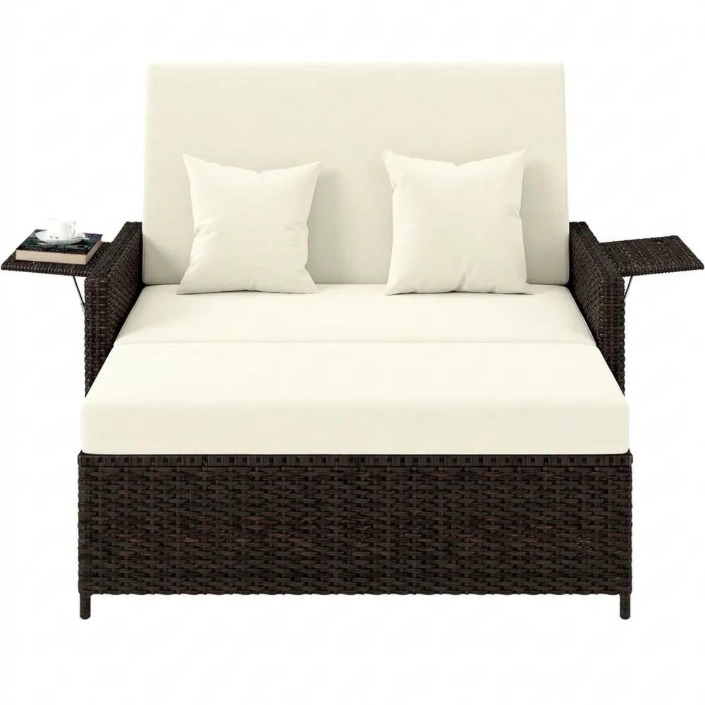 Zweisitzer-Gartensofa mit Liegefunktion und Stauraum, Gartenmöbel in Rattanoptik