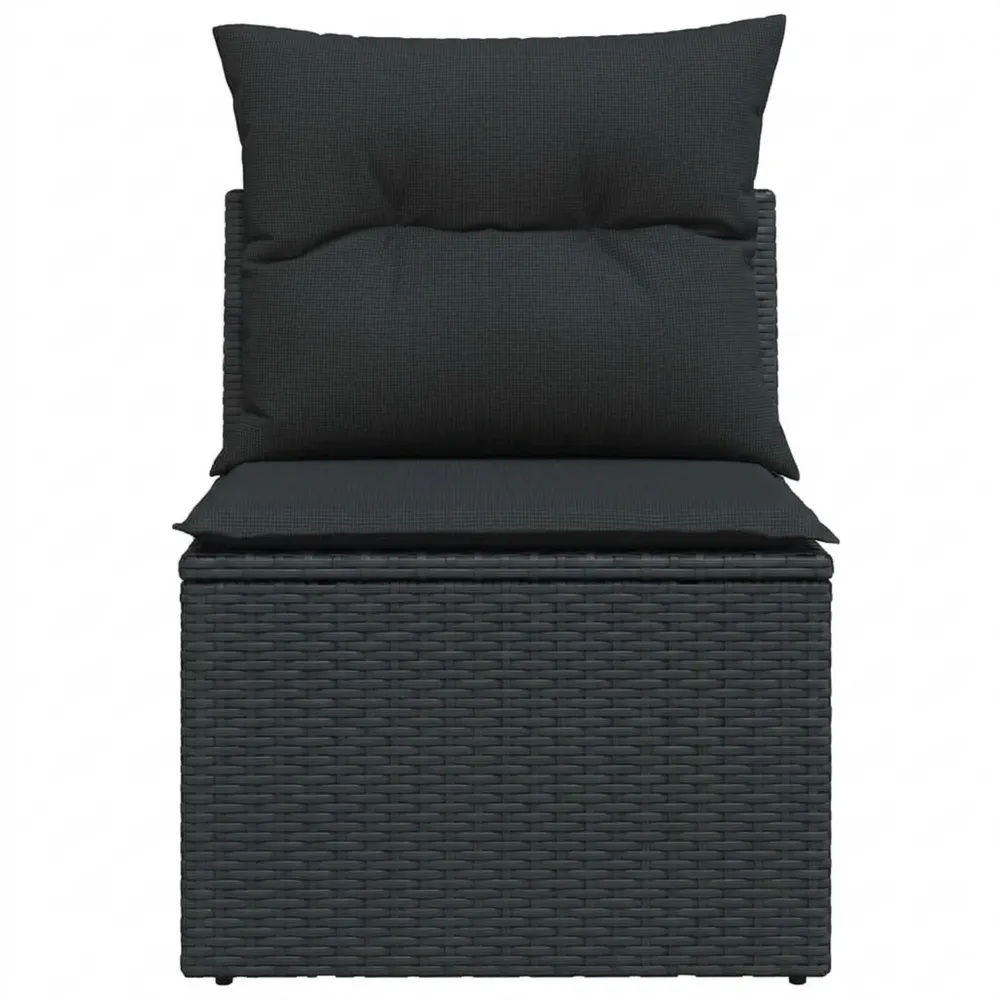 Outdoor-Sofa mit Kissen, Terrassensessel aus Stahlrahmen, Schwarzes Polyrattan Gartenmöbel