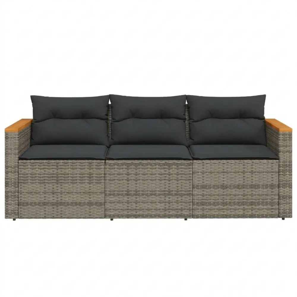 3-Sitzer Gartensofa mit Kissen, Stahlrahmen Sitzgruppe, Außenbereich Rattanmöbel