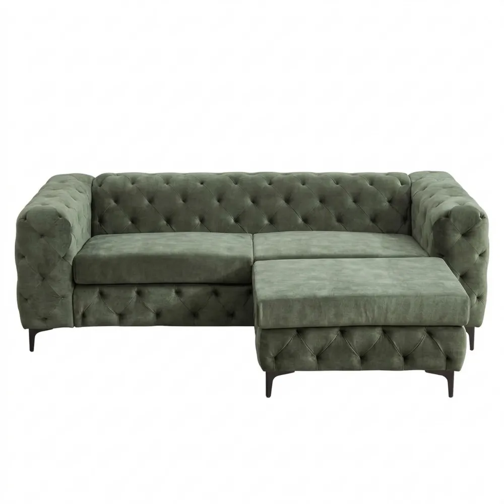 Elegantes 3-Sitzer Sofa aus grünem Samt mit Federkern