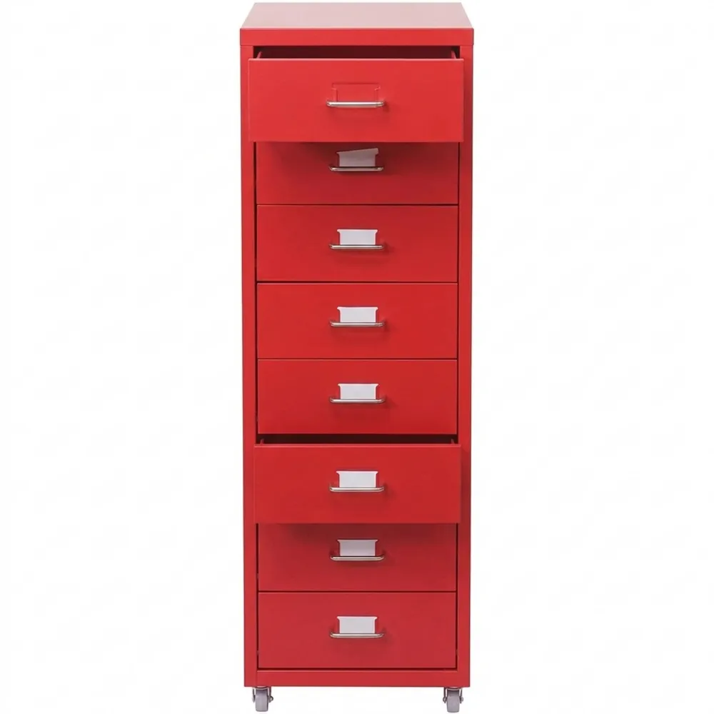 Metall-Rollcontainer mit 8 Schubladen, rot