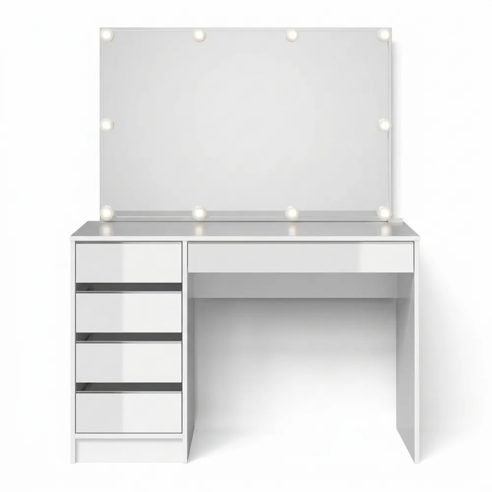 Eleganter Schminktisch mit LED-Beleuchtung, Weiß/Gold, 120 cm