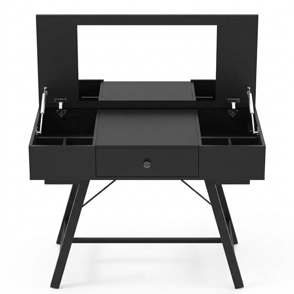 Frisiertisch mit Spiegel und Ladestation, schwarz