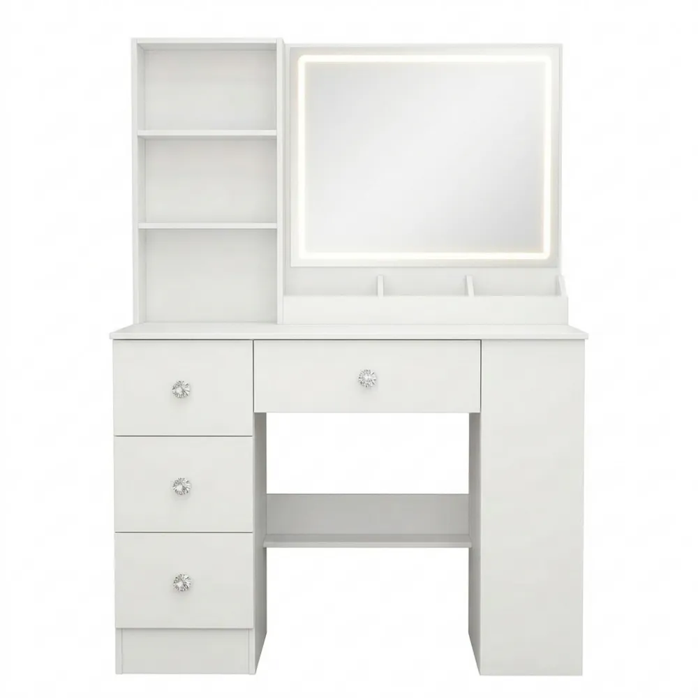 Schminktisch mit LED-Spiegel und Beleuchtung, große Schubladen und Stauraum